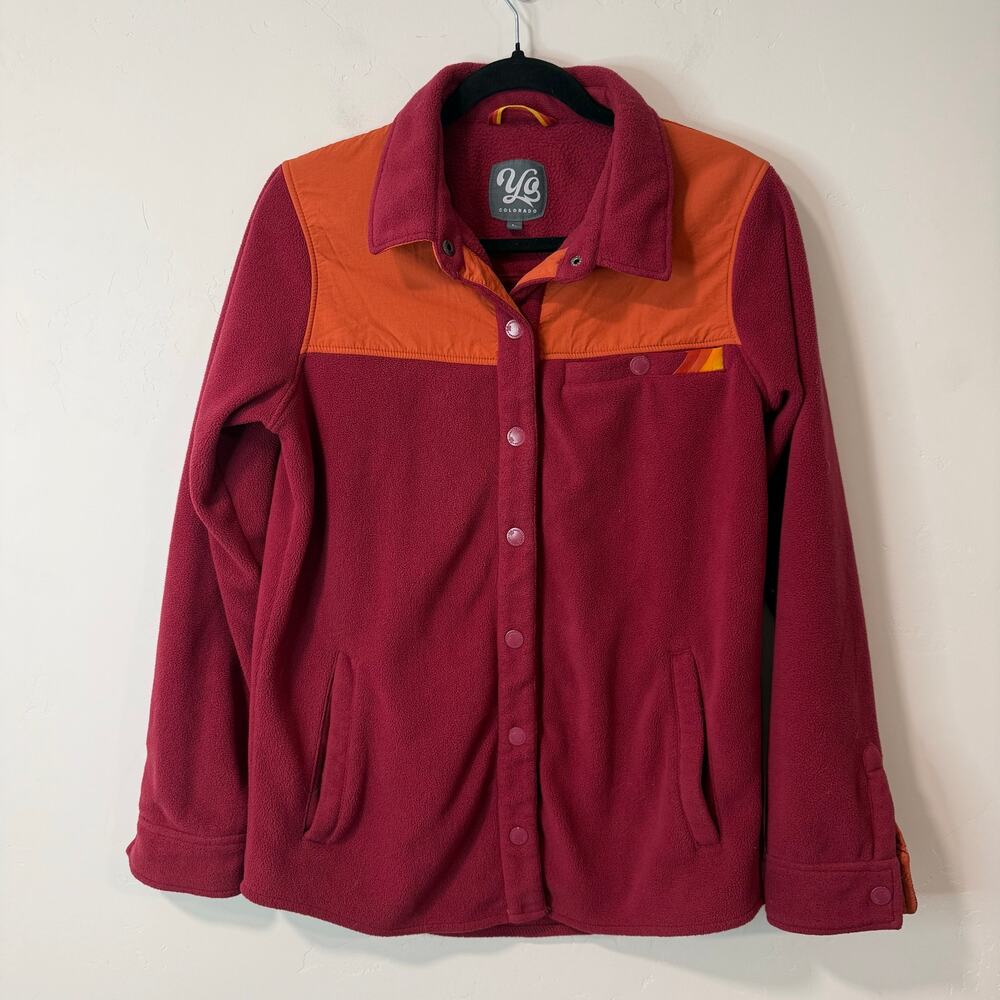 Yo Colorado‎ Women's Fleece Nomad Shirt Jacket Snap Shacket Red Orange Large